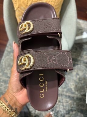 Designer inspired Brown GG Canvas Double-G Slide Sandals